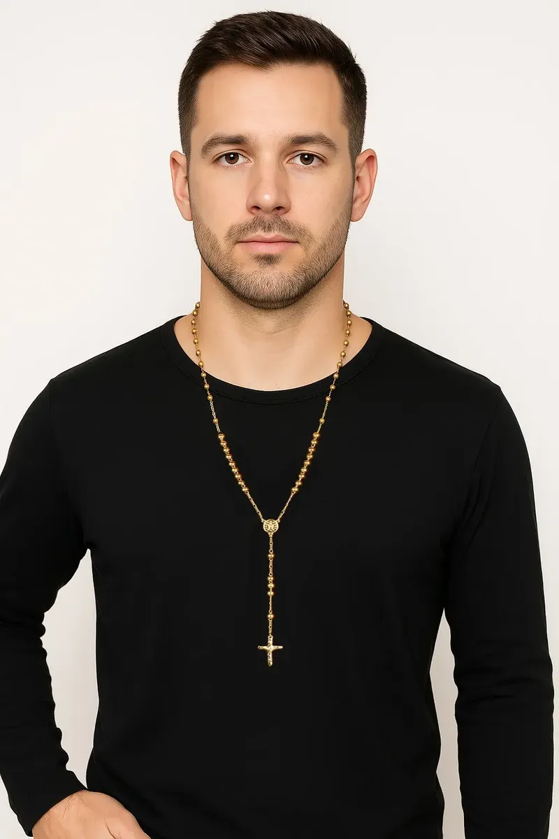 Terço Catolico Banhado A Ouro 18k 60cm Masculino E Feminino — foto 6