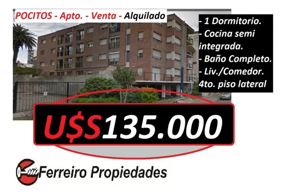 Pocitos, Sobre Av. Brasil Esquina Araucho 4to. Piso Vista Lateral Despejada 1 Dormitorio