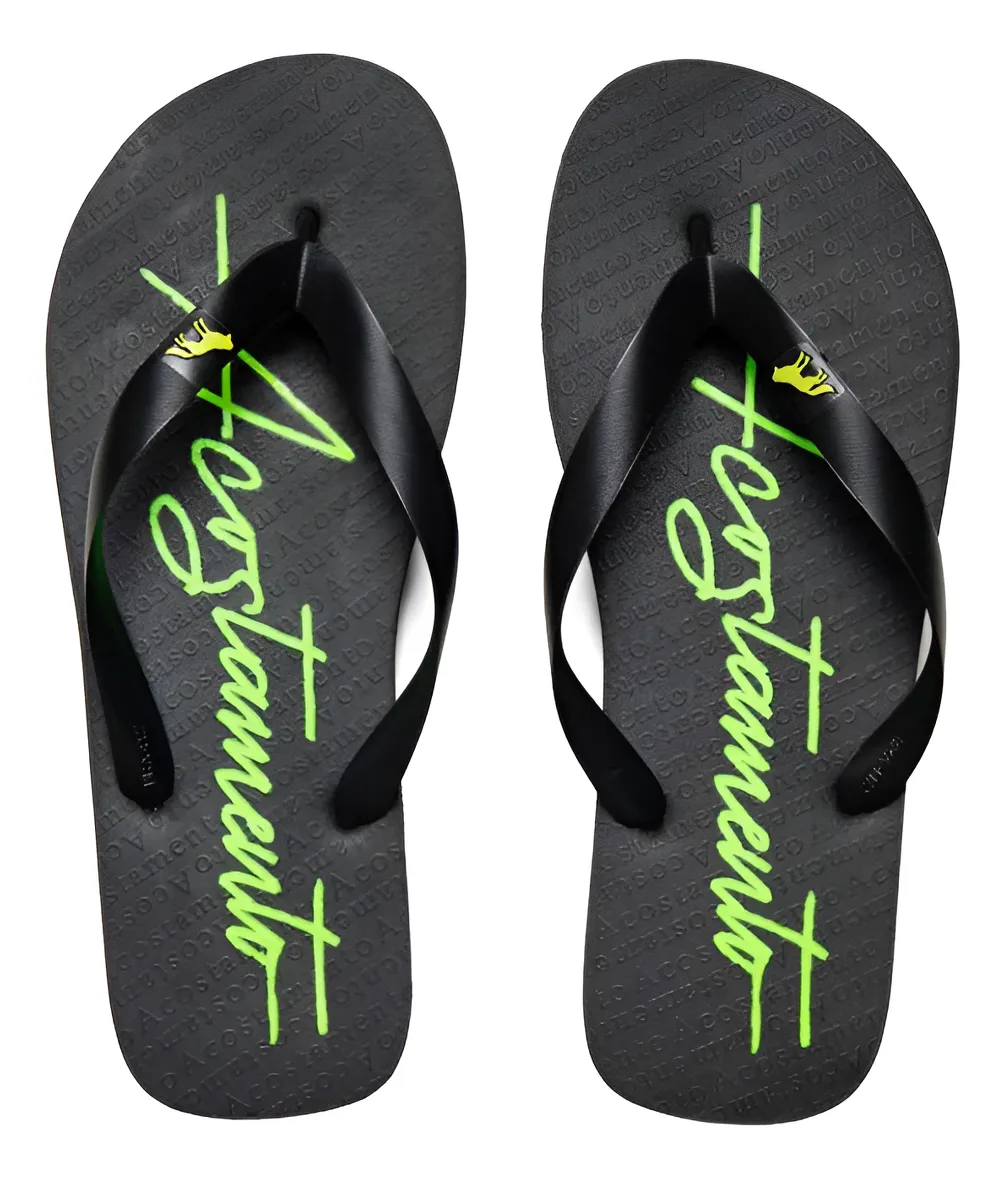 Chinelo Acostamento Escrita Verde Preto Lobo Masculino