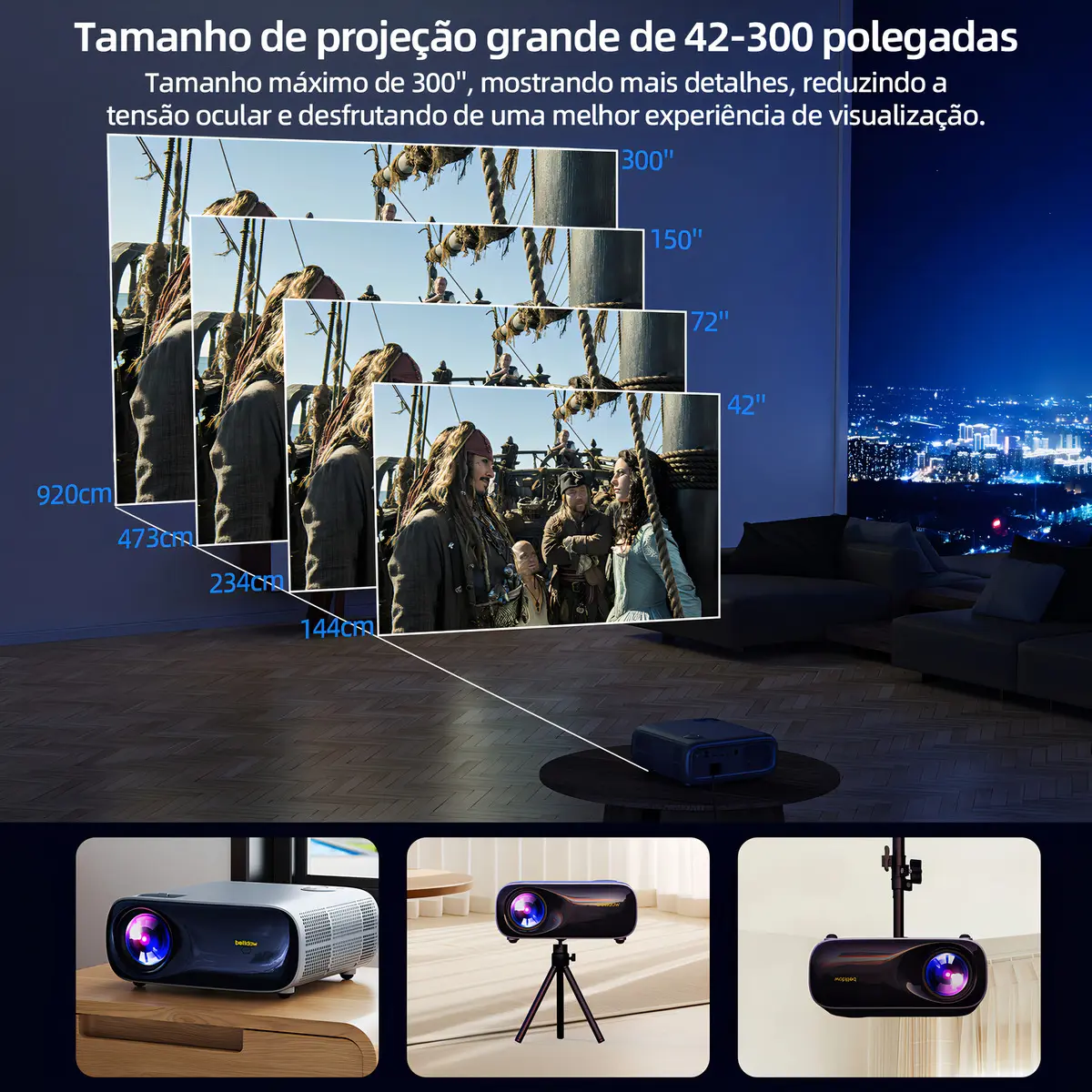 Projetor Bettdow Ac1053 Android 4k Uhd Wifi 22000lm 1080p Cinza 127/220v