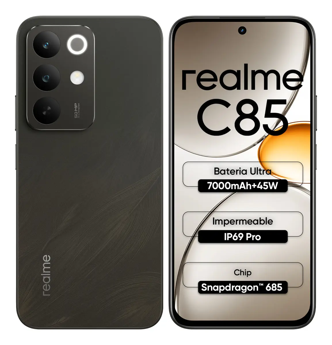 Celular Realme C85 8GB 256GB Smartphone IP69 Pro Resistencia al agua 7000mah Batería 45W Cargador de americano Qualcomm Snapdragon 685 Octa-Core Procesador Spotify Premium Gratis 3 Meses