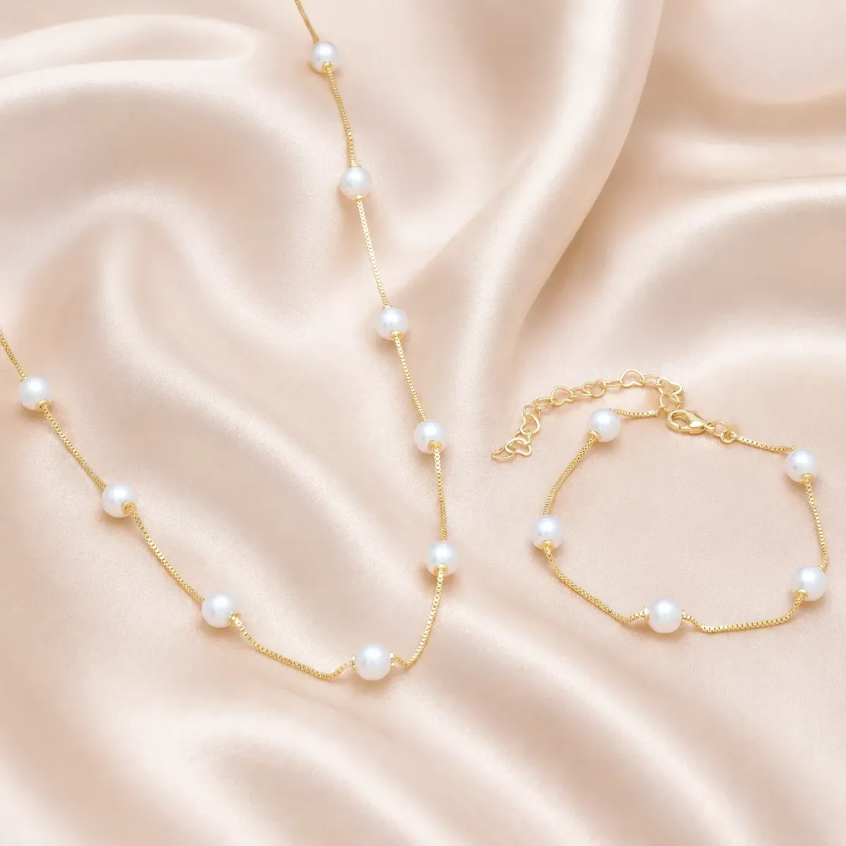 Kit Colar Chocker Pulseira Perola Feminino Banhado A Ouro 18 — foto 2