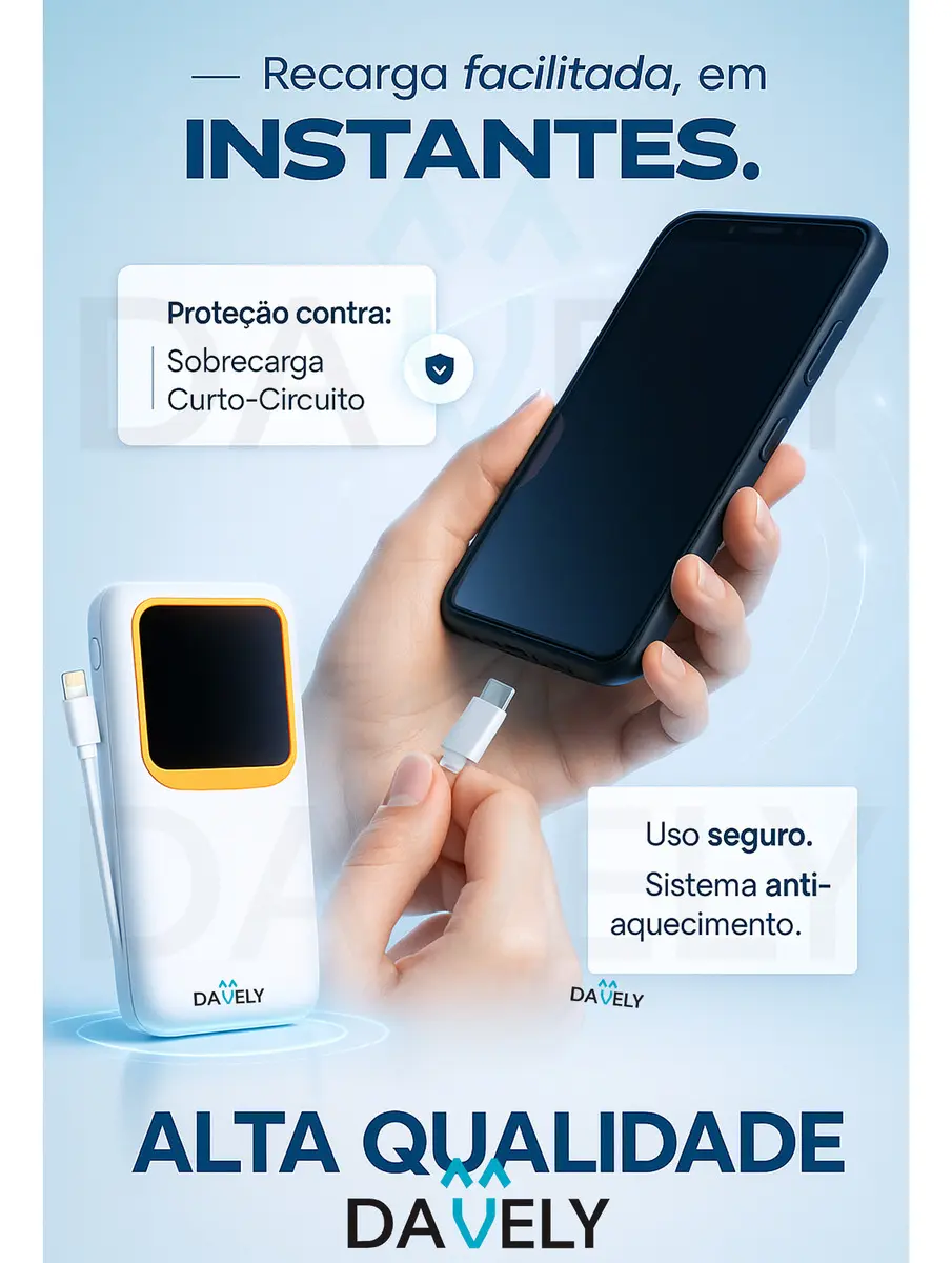 Power Bank 20.000mah 22.5w Carga Rápida Com Display Digital Carregador Portátil Carga Rápida Premium Compatível Com... Preto/branco (modelo1)