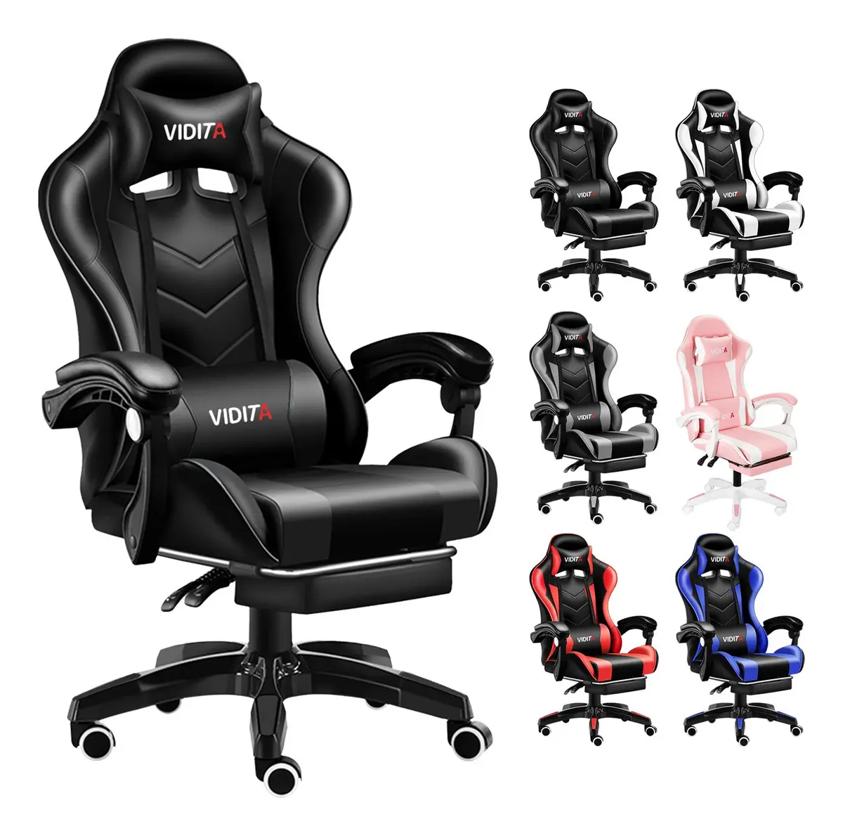 Silla Gamer Vidita Gx2000 Ergonómica Presidencial Reclinable Negra Con Reposapiés Videojuego Pc Profesional Negro Cuero Sintético