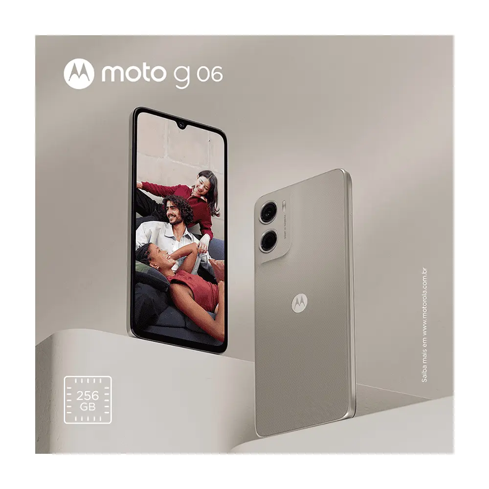 Smartphone Motorola Moto G06 - 256gb 12gb (4gb Ram + 8gb Ram Boost), e Camera 50mp Com Ai Bateria De 5200 Mah Tela 6.9 - Bege