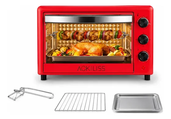 Mini Horno Electrico De Mesa Akane 1200w Dimm Rojo
