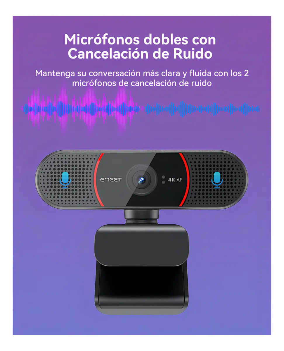 Emeet C960 4k Webcam 1080p 60fps Camera Para Pc Streaming Com Microfone Automático Kit Videoconferencia Preto