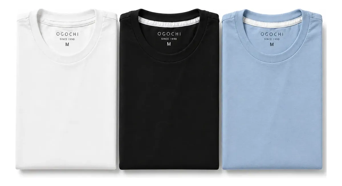 Kit 3 Camiseta Básica Ogochi Masculina Slim Original Algodão