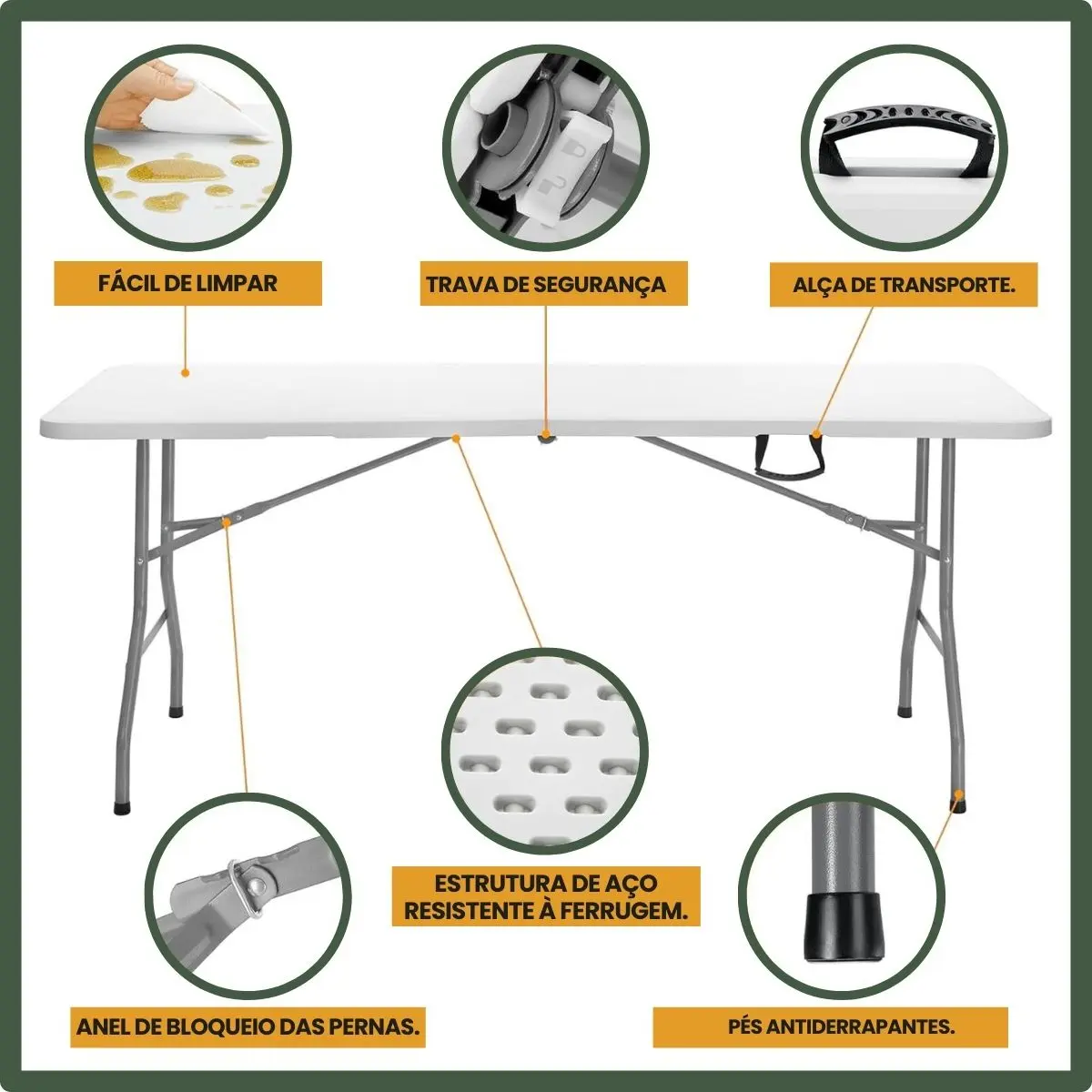 Mesa Dobrável Vira Maleta Com Alça Portátil 1.80m Para Camping Pesca Jardim Área Externa Ou Interna Salão De Festas Gourmet Cor BrancoLuvinco — foto 6