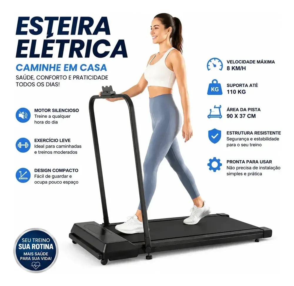 Esteira Elétrica Silenciosa Dobrável Design Compacto Academia Residencial