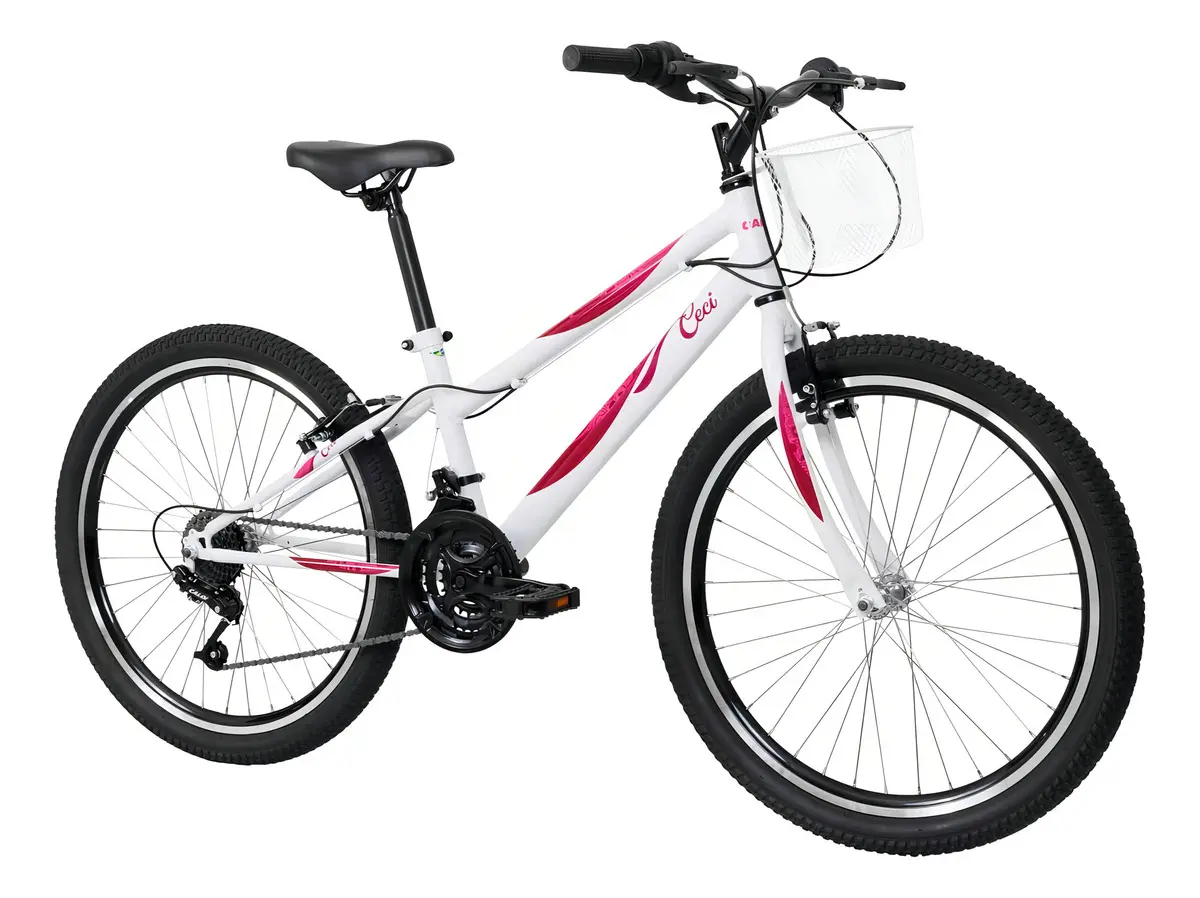 Bicicleta Caloi Ceci 24 feminina com cestinha e câmbio Shimano