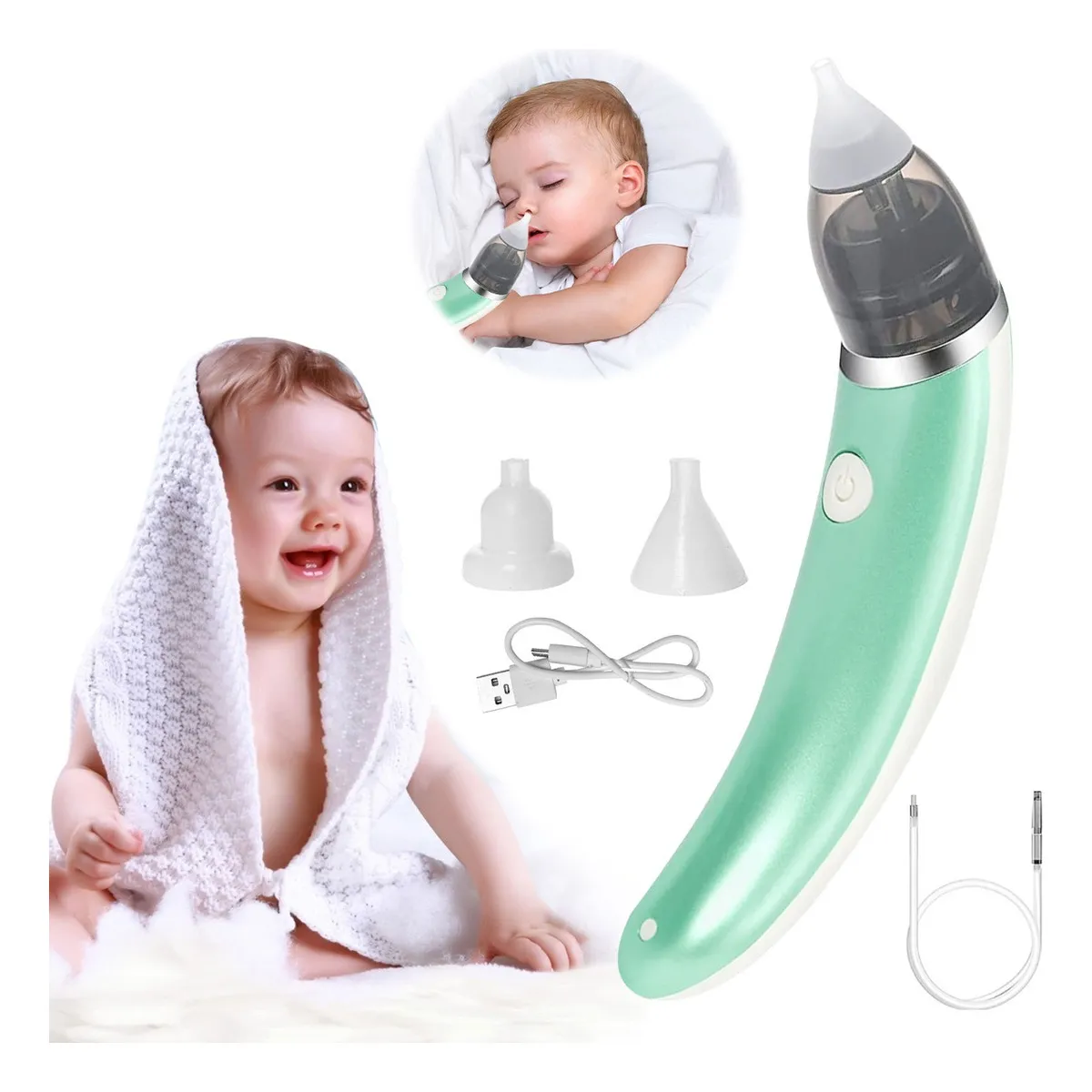 Aspirador Nasal Bebé Recargable Con 5 Niveles Succión Color Verde Claro