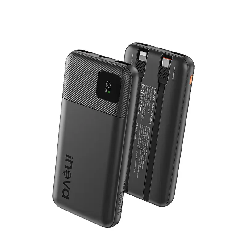 Carregador Portátil Power Bank Turbo inova 10000mah 22.5w Com Display Digital Usb-c / Usb-a Carga Rápida - Preto