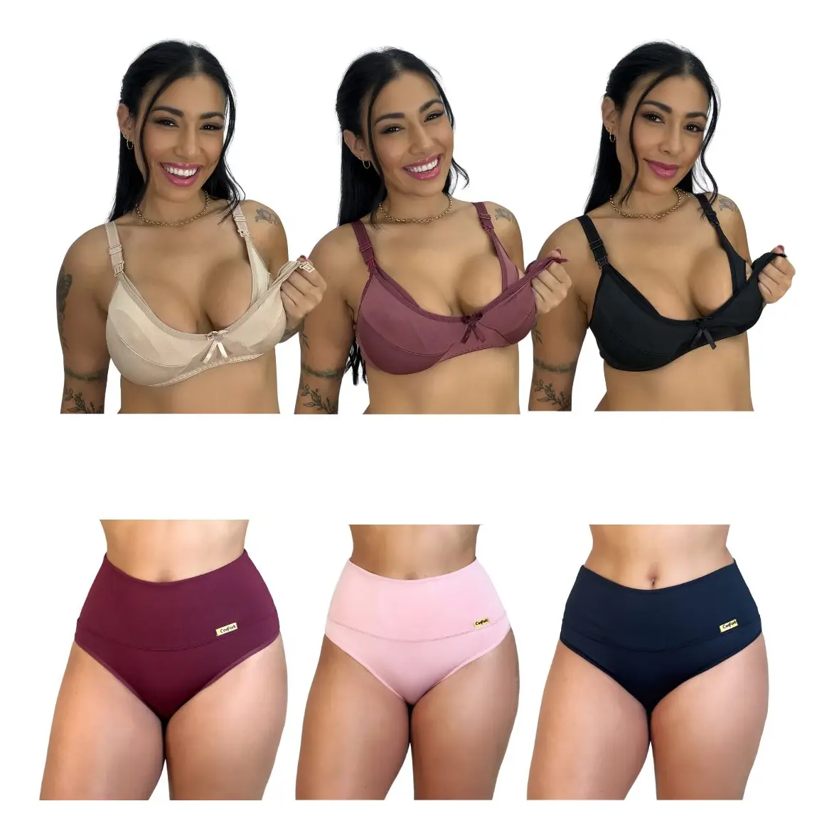 Kit Pós Parto 3 Calcinha Compressão + 3 Sutiã Amamentação