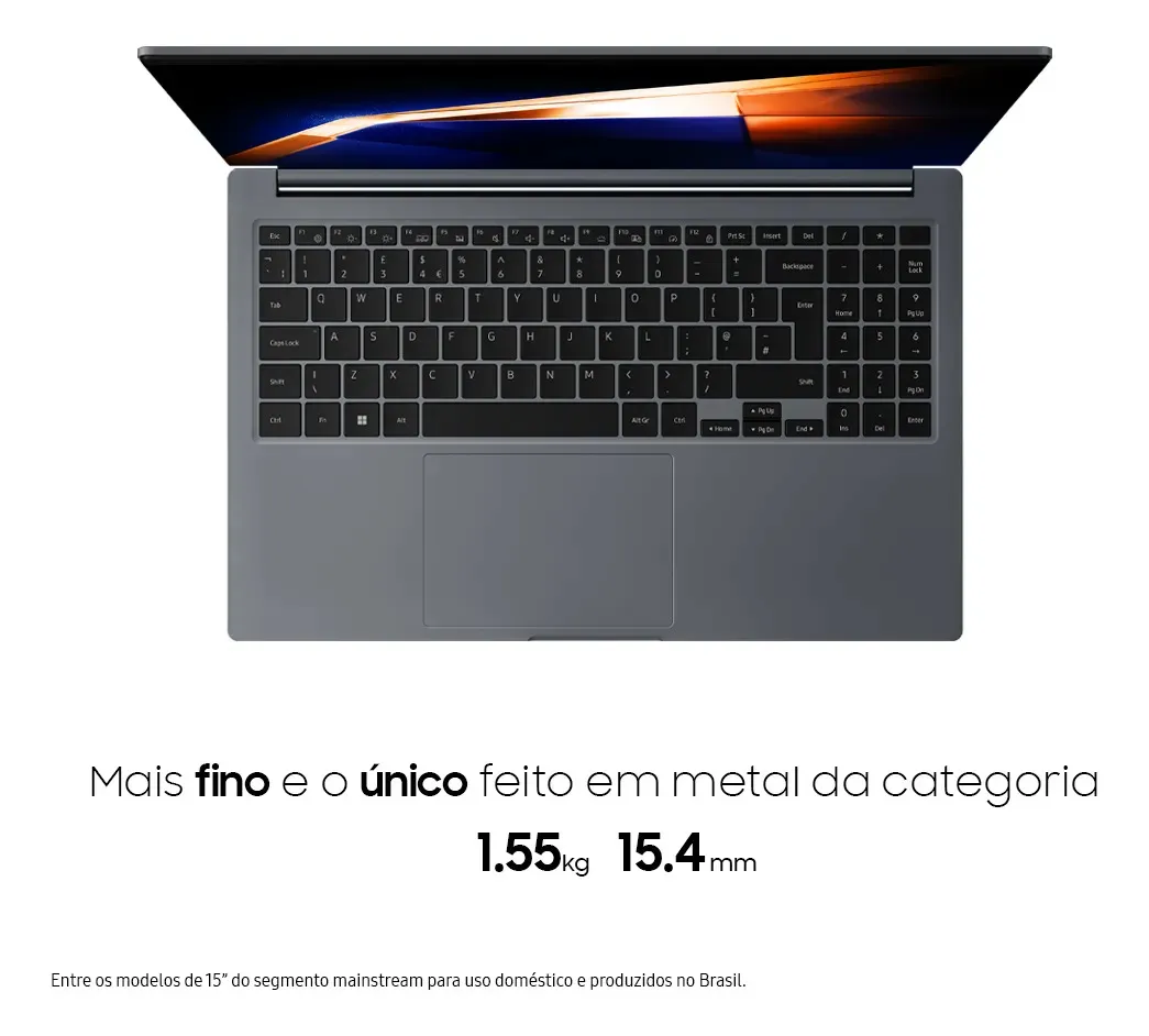 Notebook Samsung Galaxy Book4 Windows 11 Home Intel Core I3 8gb 256gb Ssd 15.6'' Full Hd Led 1.55 Kg Grafite