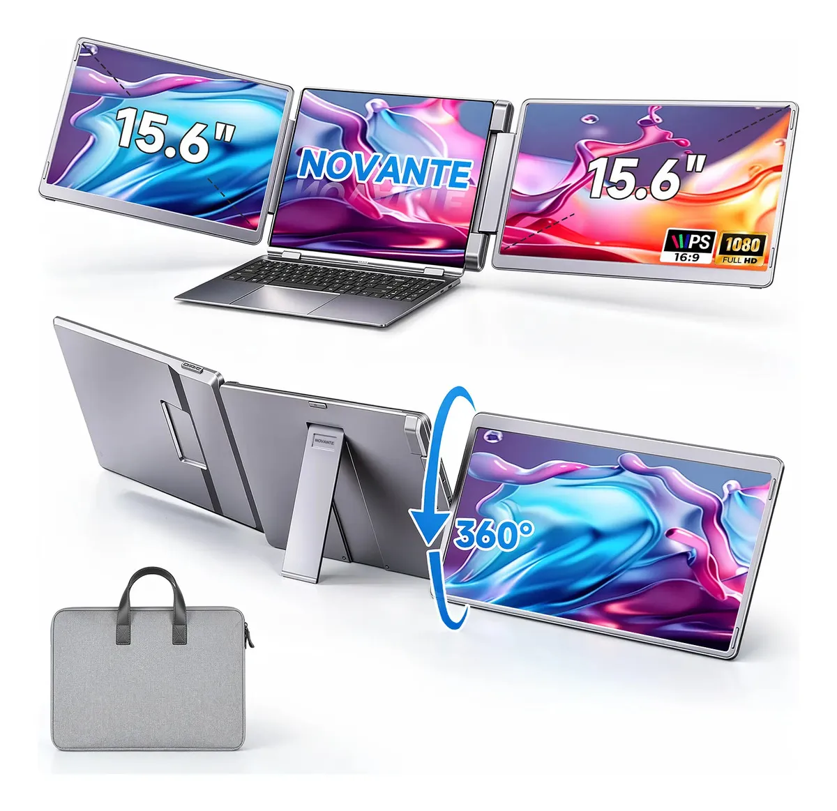 Monitor Portátil NOVANTE de Tela Tripla Full HD IPS de 15.6" para Laptop