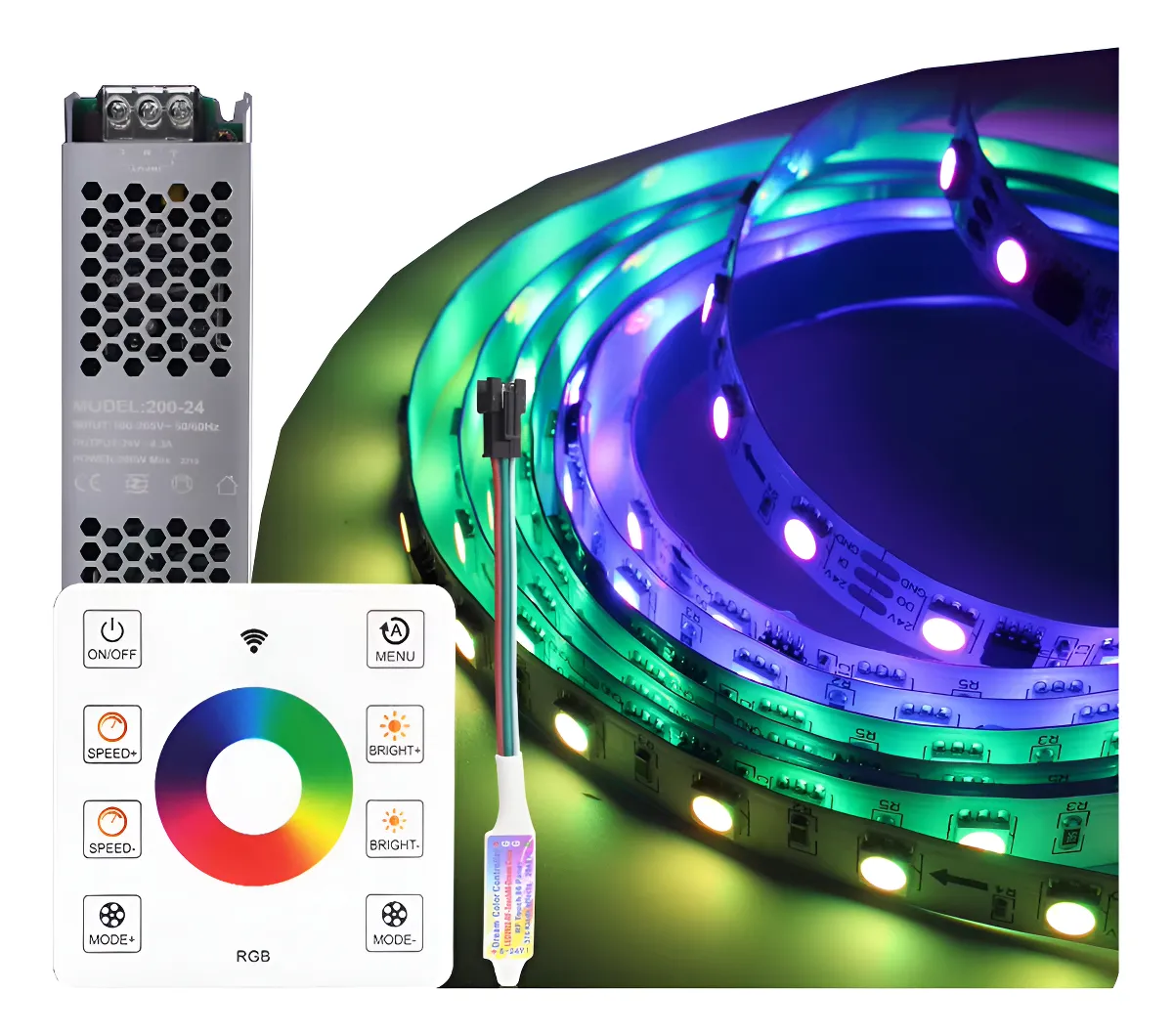 Kit 20m Tira Led Rgbic 5050 Smd Con Efecto Agua Corriendo