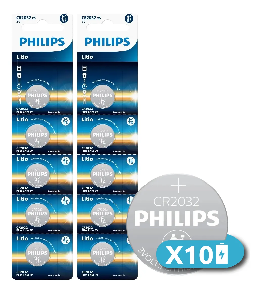 Pilas Boton Cr2032 Philips Lithium 2032 Pack X 10 Unidades