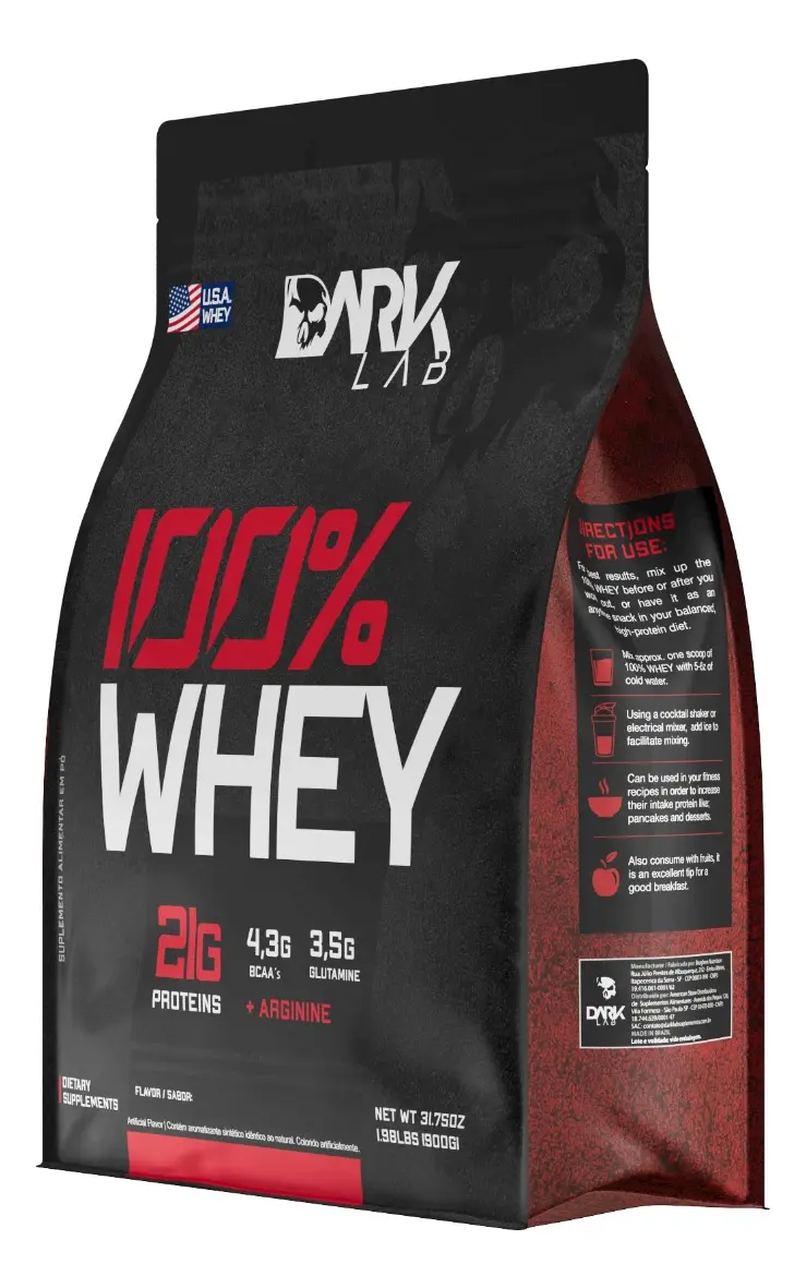 Whey Protein 100% 900g Refil Dark Lab Sabor Morango