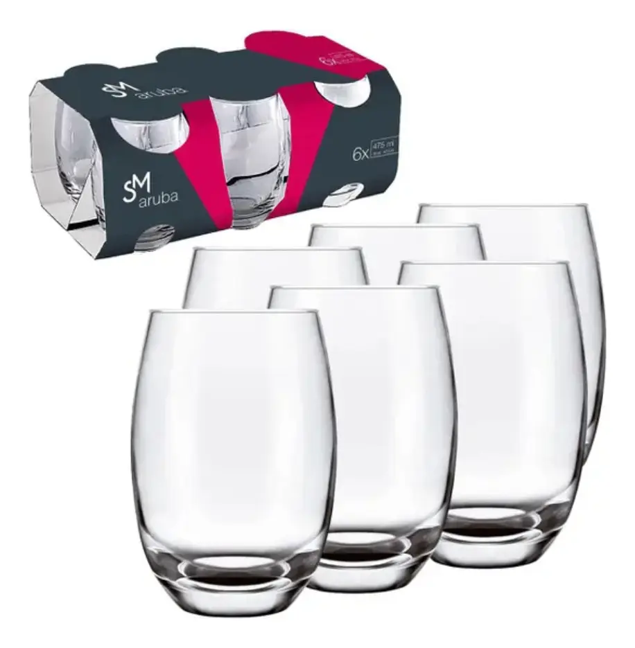 Jogo de 6 Copos Aruba 465 ml | Transparência e Elegância à Mesa