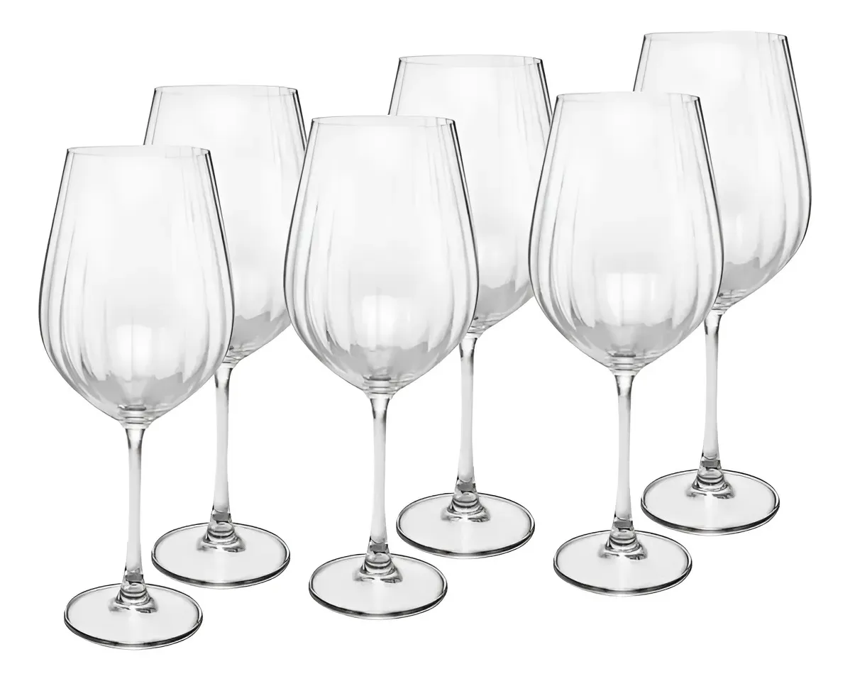 6 Taças De Vinho Wolff Columba Optic De Cristal 850ml