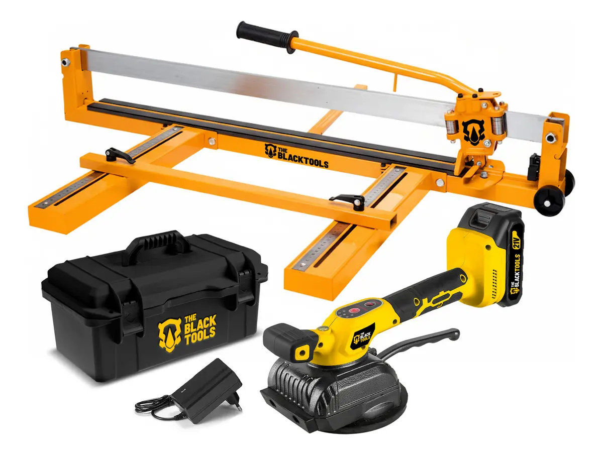 Kit riscador de piso porcelanato 120cm rolamentado guia laser + assentador piso com ventosa bateria 21v The Black Tools TTC210-TTM21B