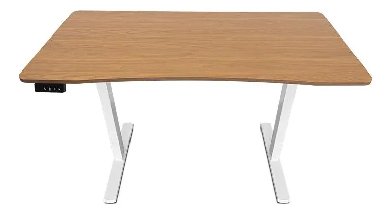 Vista frontal da mesa Zinnia Astera demonstrando o formato ergonômico do tampo