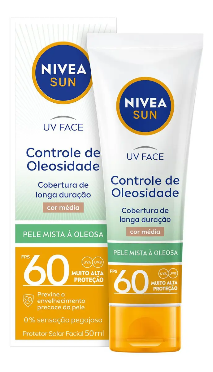 Protetor Solar Facial Nivea Sun UV Face FPS60 Controle de Oleosidade Cor Média 50g