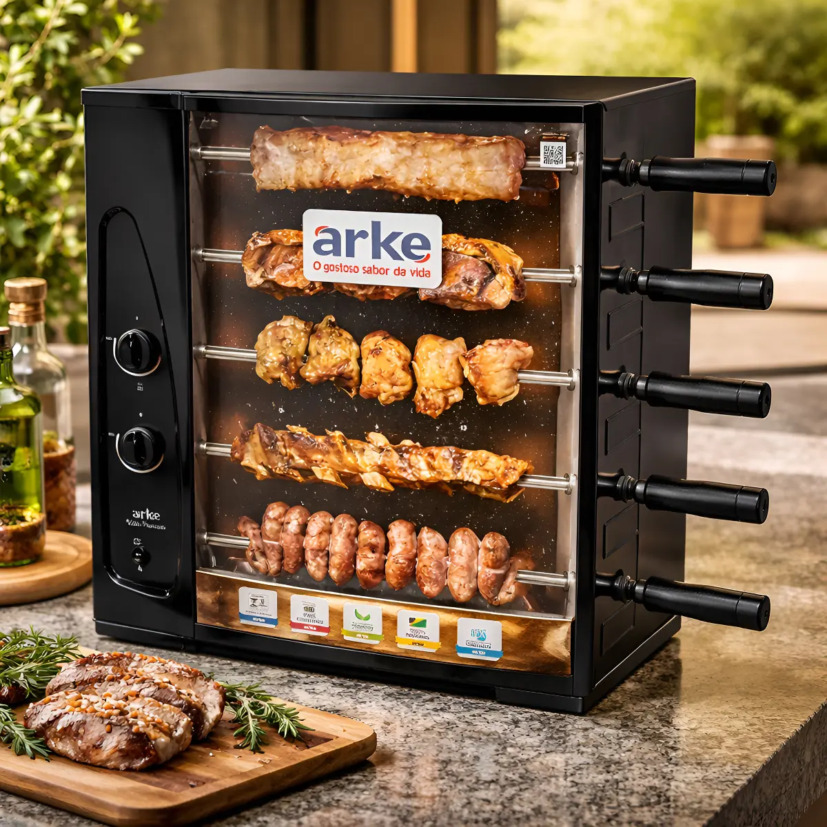 Churrasqueira a Gás GLP Arke Vitta Premium 5 Espetos Rotativa