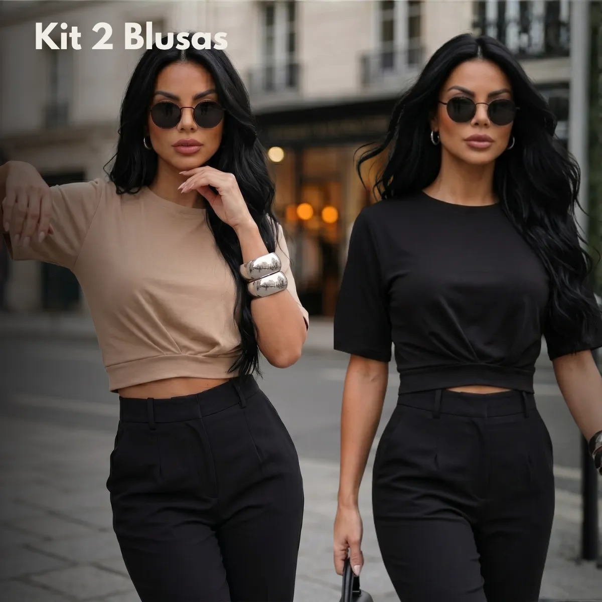 Kit 2 Blusas Feminina Básica Lisa Elegante Manga Atemporal