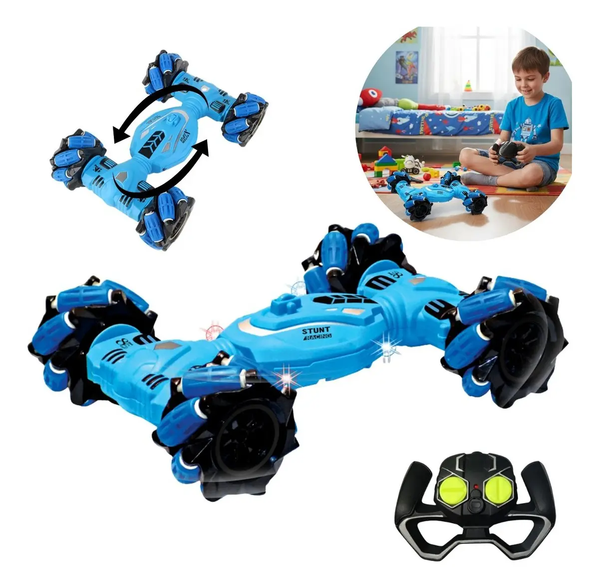 Carrinho Acrobático Controle Remoto Azul Brinquedo Radical