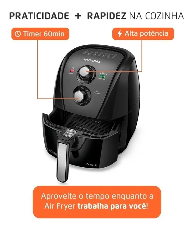 Fritadeira sem óleo air fryer 4L Mondial por R$149