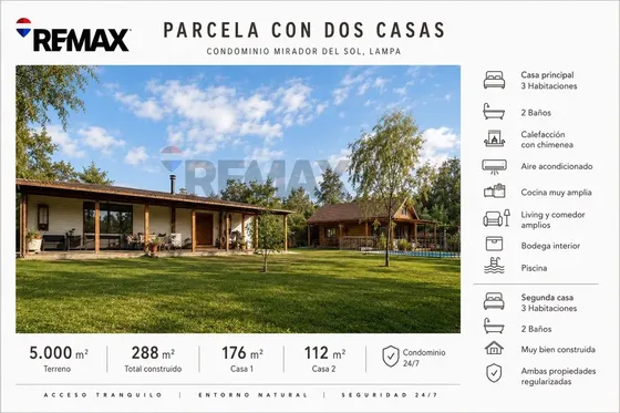 Parcela 5.000 M² Con 2 Casas En Lampa