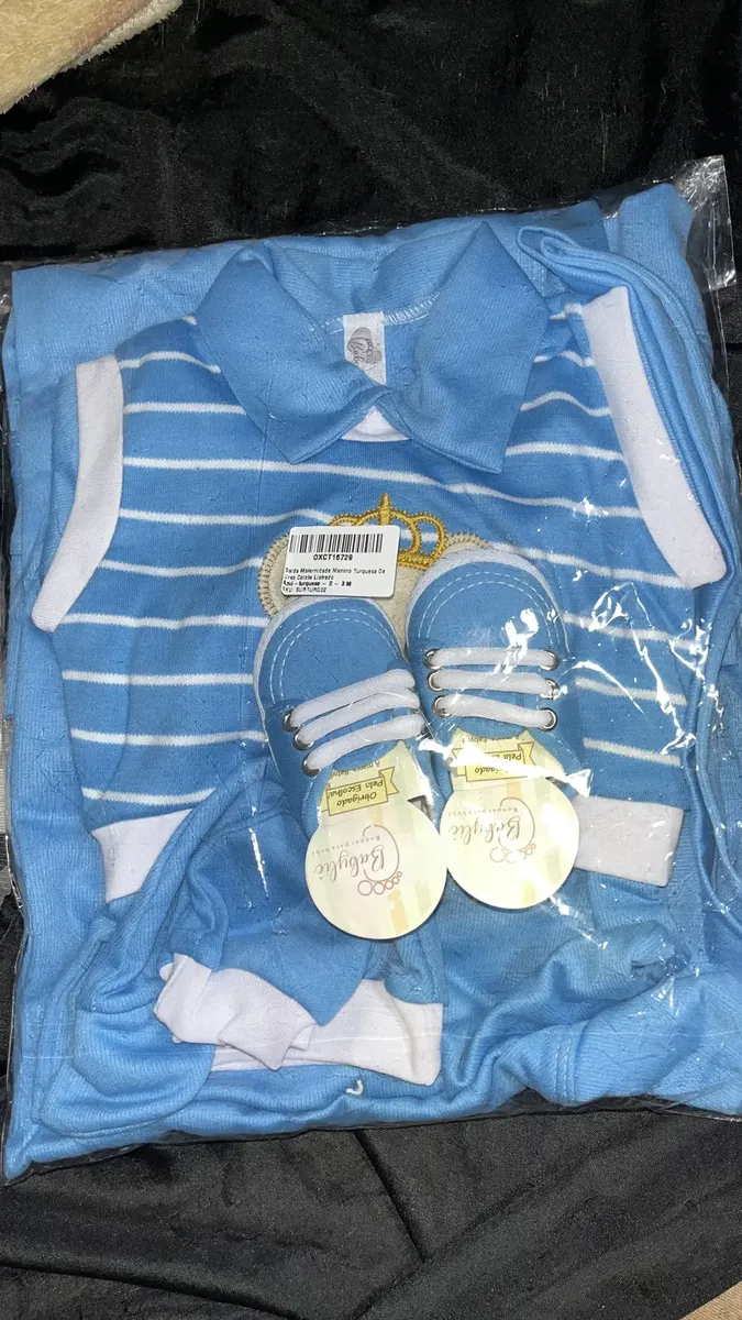 Saida Maternidade Menino Turquesa De Urso Colete Listrado Azul-turquesa 0-3 Meses