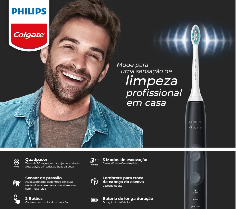 Escova De Dente Elétrica Sonicpro 50 Philips Colgate + 2 Refis