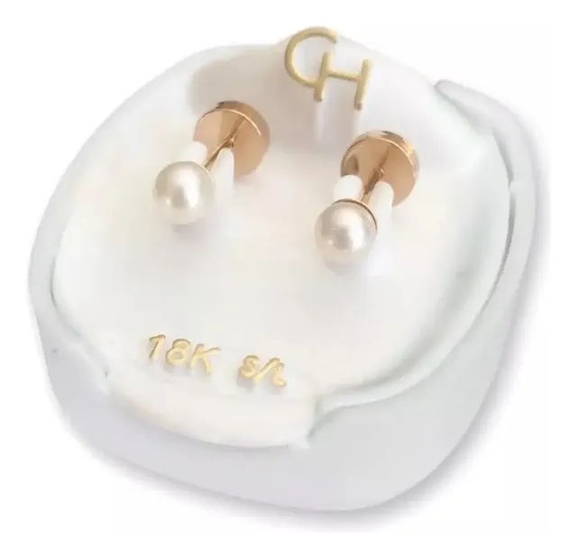 Aros Abridores Ch Perlas Cultivadas 4mm Cod 709 Oro 18kts Oro 18k