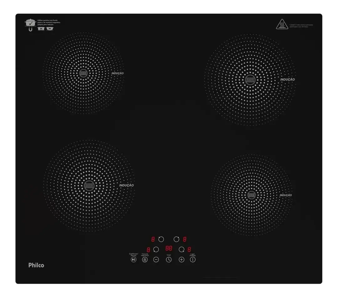 Fogão Cooktop De Indução Philco 4 Bocas Pct40a 9 Níveis+turbo Touch Preto