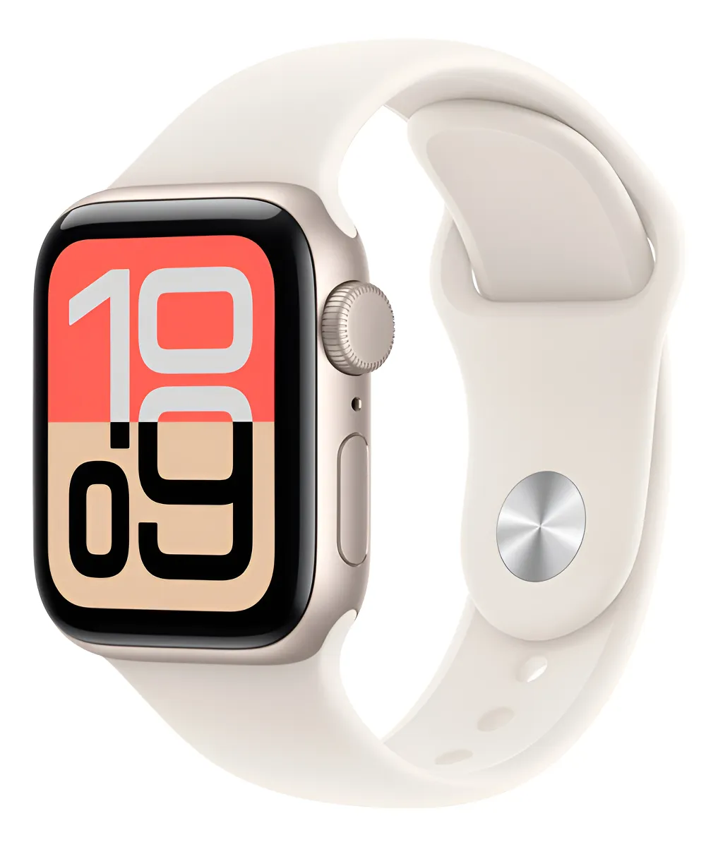 Apple Watch SE 3 GPS • Caixa estelar de alumínio – 44 mm • Pulseira esportiva estelar – M/G