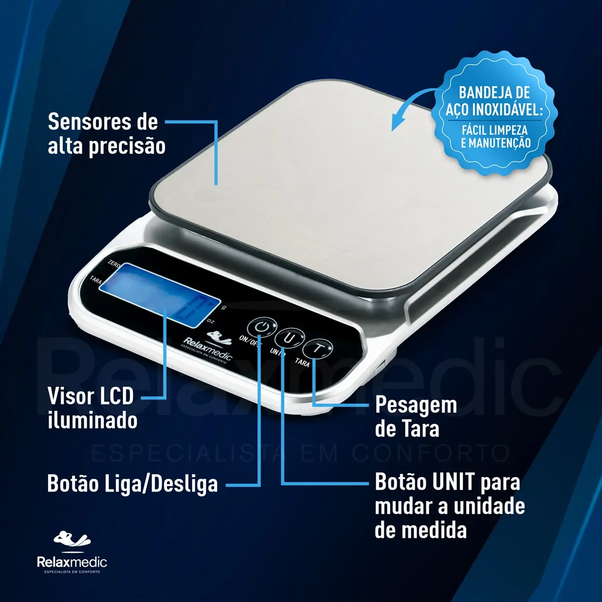Balança De Cozinha Digital X6 Até 5kg C/ Precisão Relaxmedic Cor Cinza — imagem 3