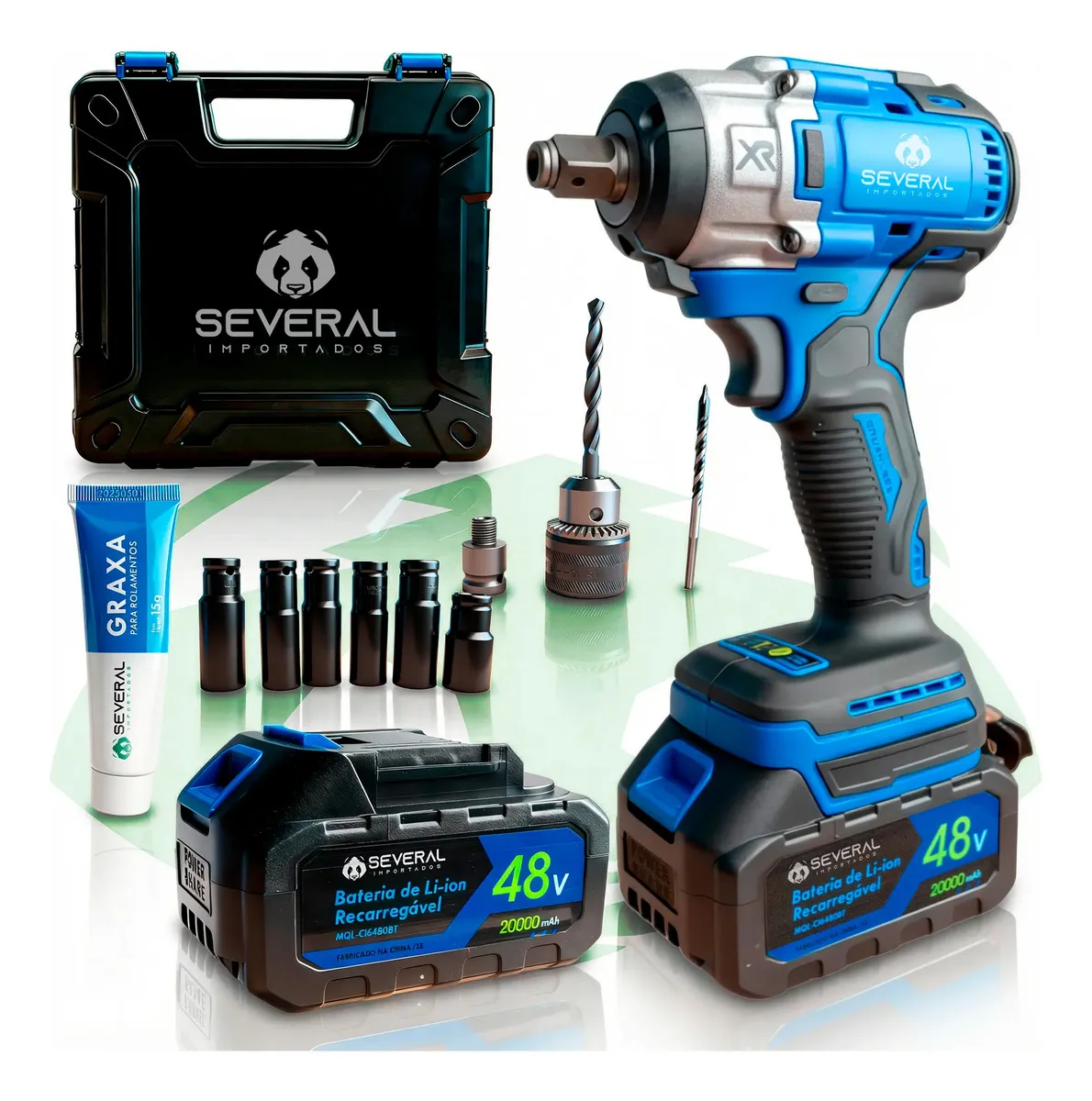 Chave De Impacto Furadeira Eletrica 10000mah Bateria 48v Sem Fio Recarregável Maleta Completa Azul Several