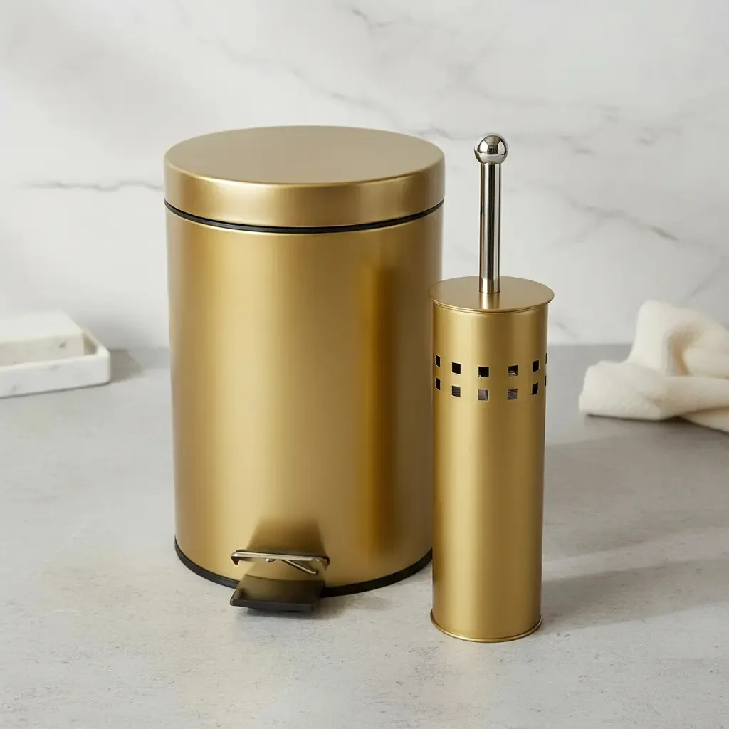 Cesto Lixeira 3l Escova Sanitaria Dourada Gold Casa Golden Dourado Gold