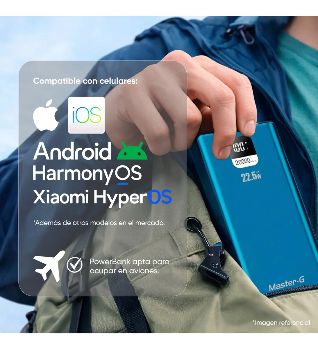 Batería Externa Power Bank 20000 Mah 22.5w Power Delivery Master-g Color Azul