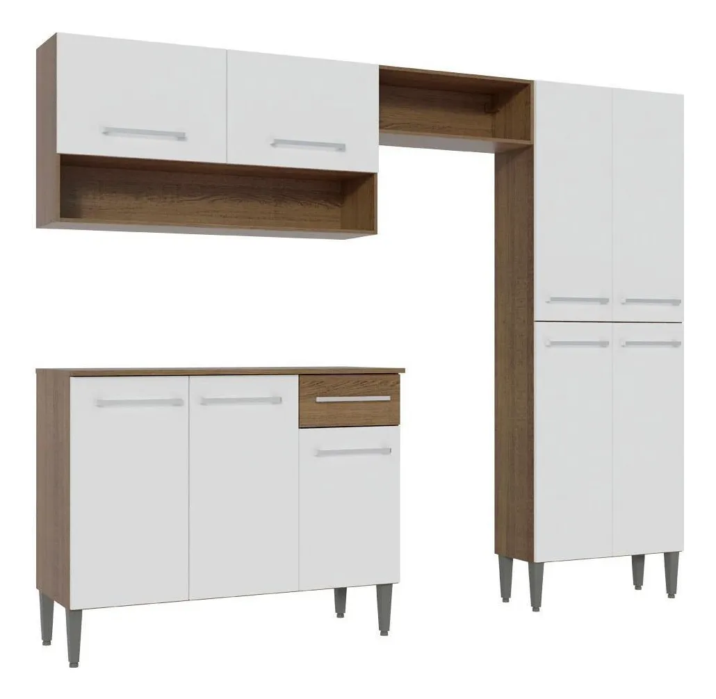 Armário De Cozinha Compacta Modulada Madesa Emilly Pop Com Armário E Balcão Rp Cor Rustic/Branco - Imagem 6