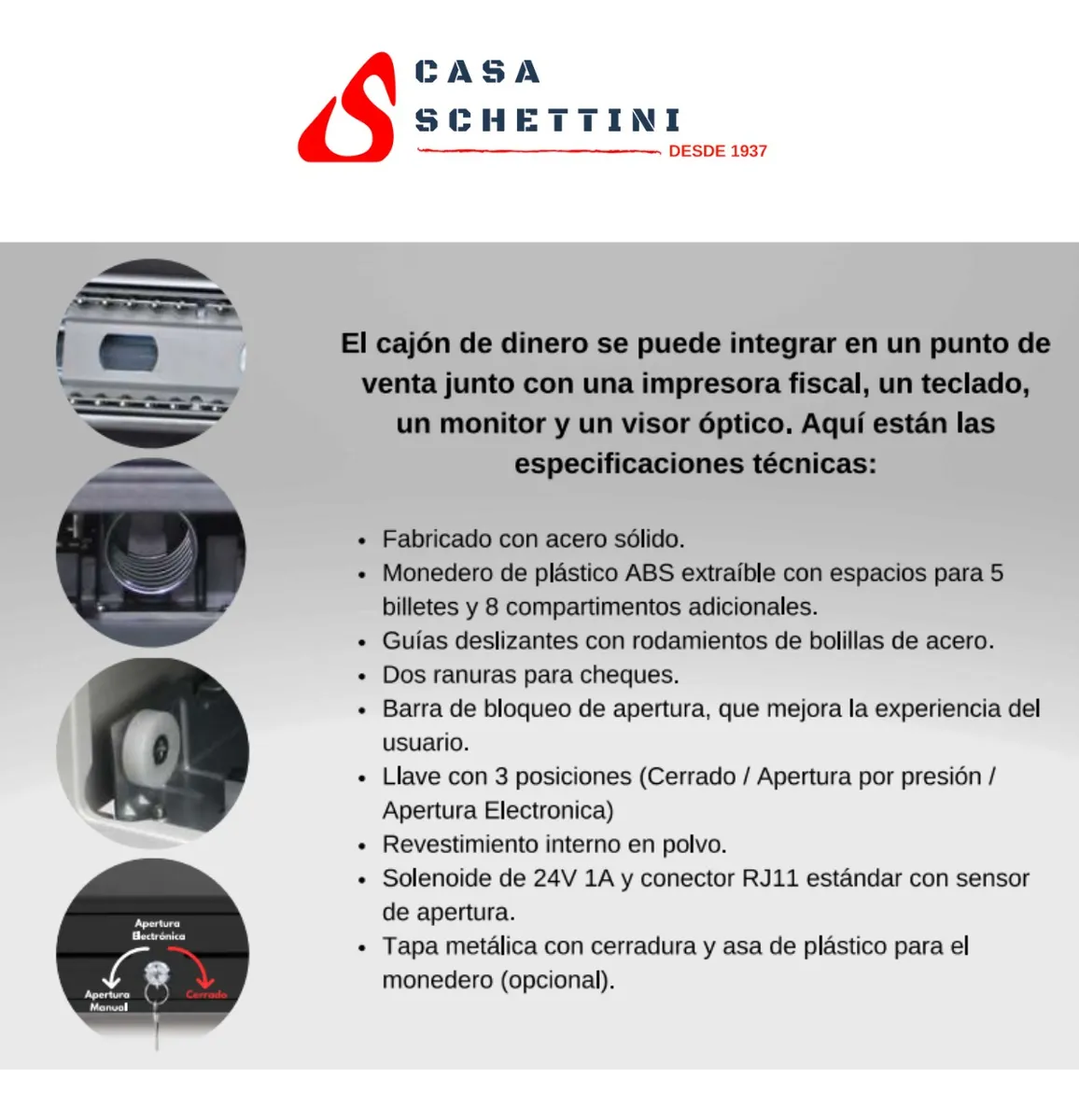 Caja Dinero Gaveta Electrónica 5 Div Acero Inoxidable Rj11