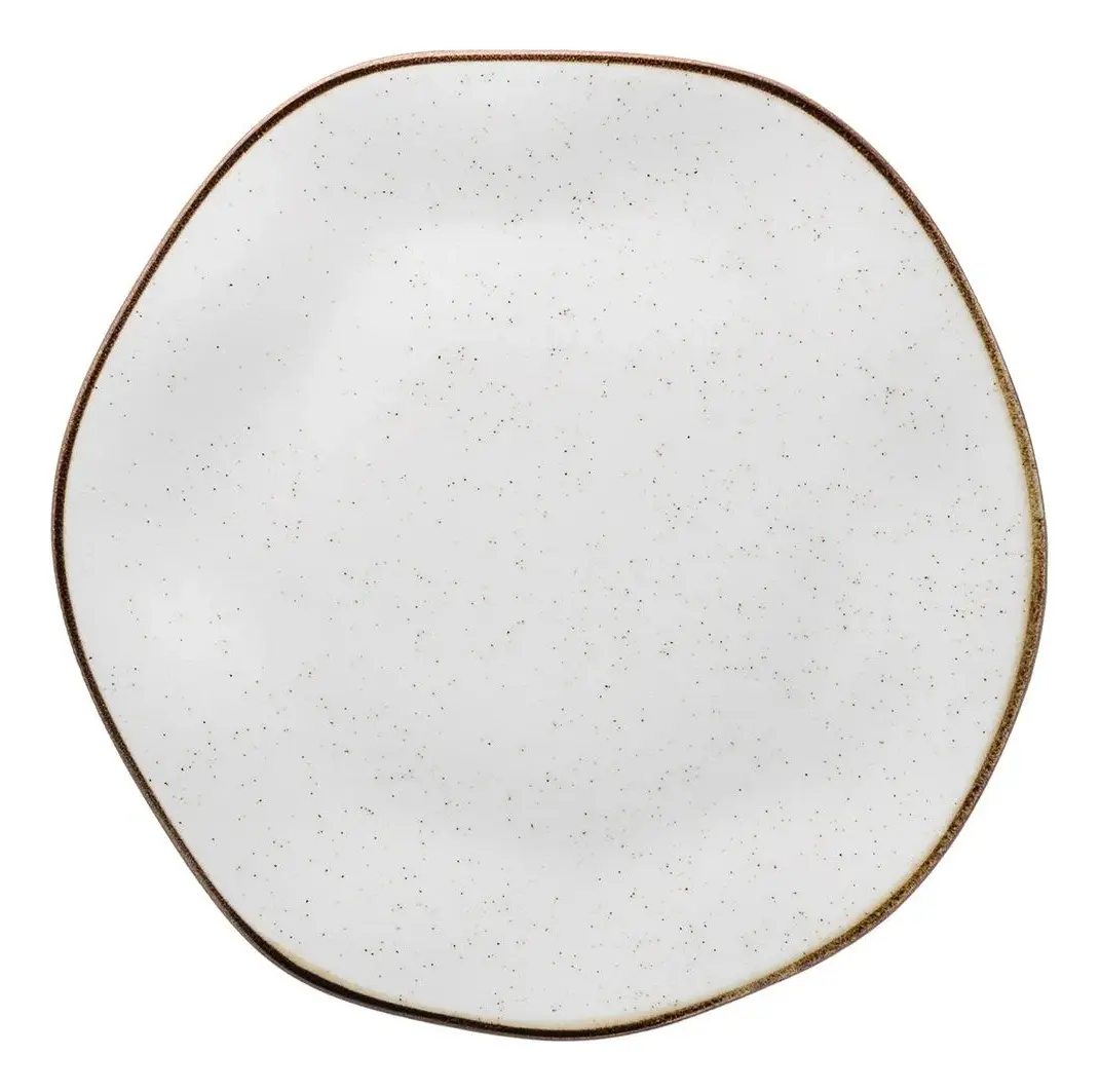 Prato raso de porcelana branca da linha Oxford Ryo Maresia com formato orgânico