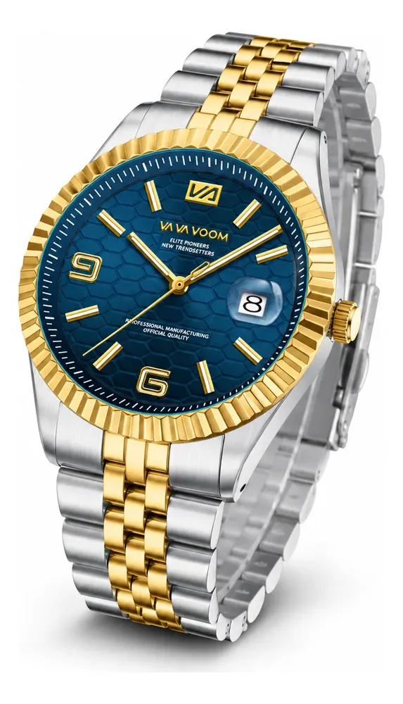Relógio Masculino Vavavoom Aço Inoxidável Quartzo 40mm Prateado Dourado Azul-marinho
