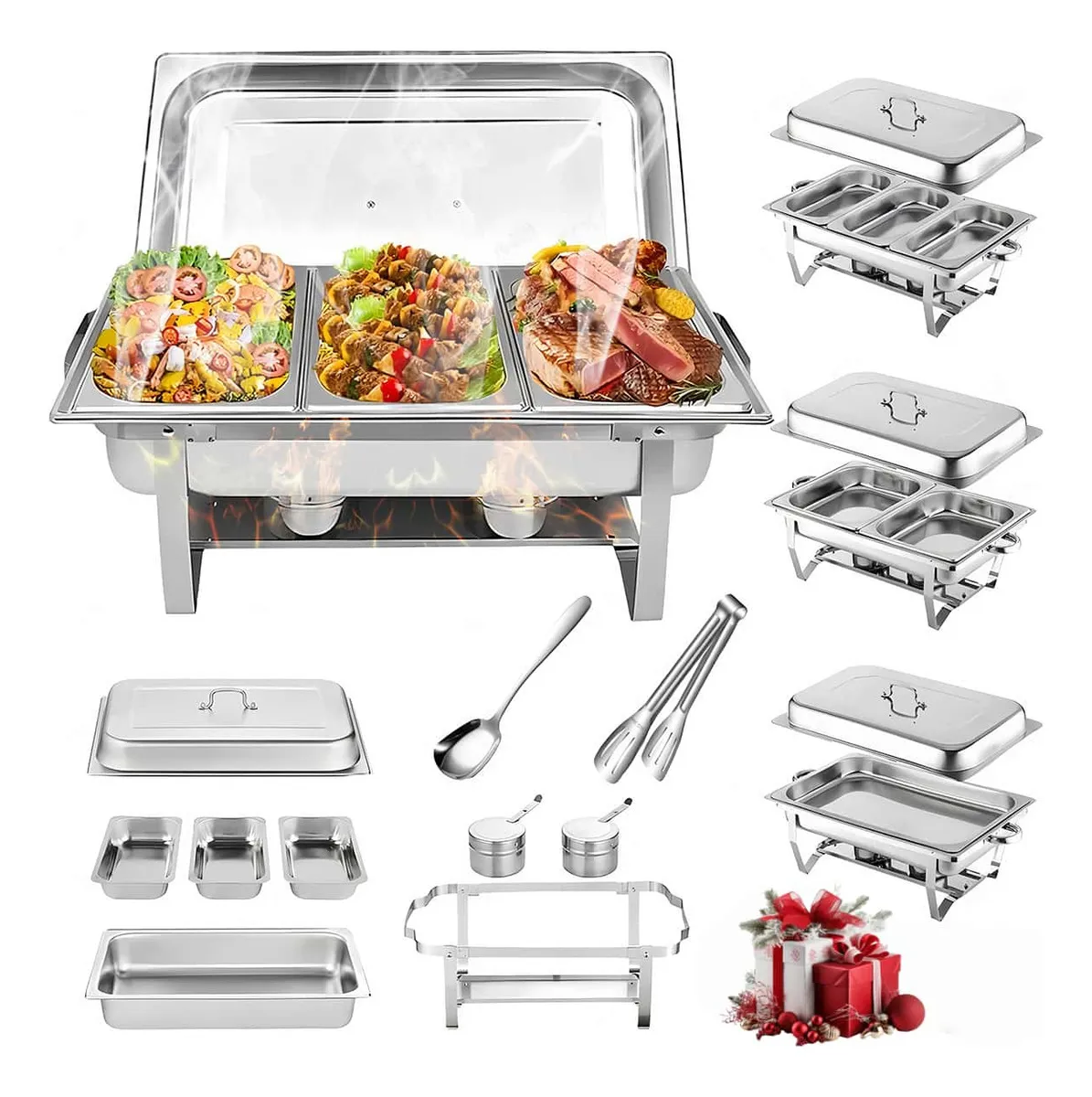 Rechaud Retangular 11 Litros Com 3 Cubas 1/3 Banho Maria E Fogão...