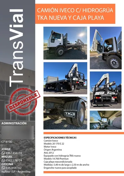 Iveco 17/220 Con Hidrogrua Tka 14700 Nueva