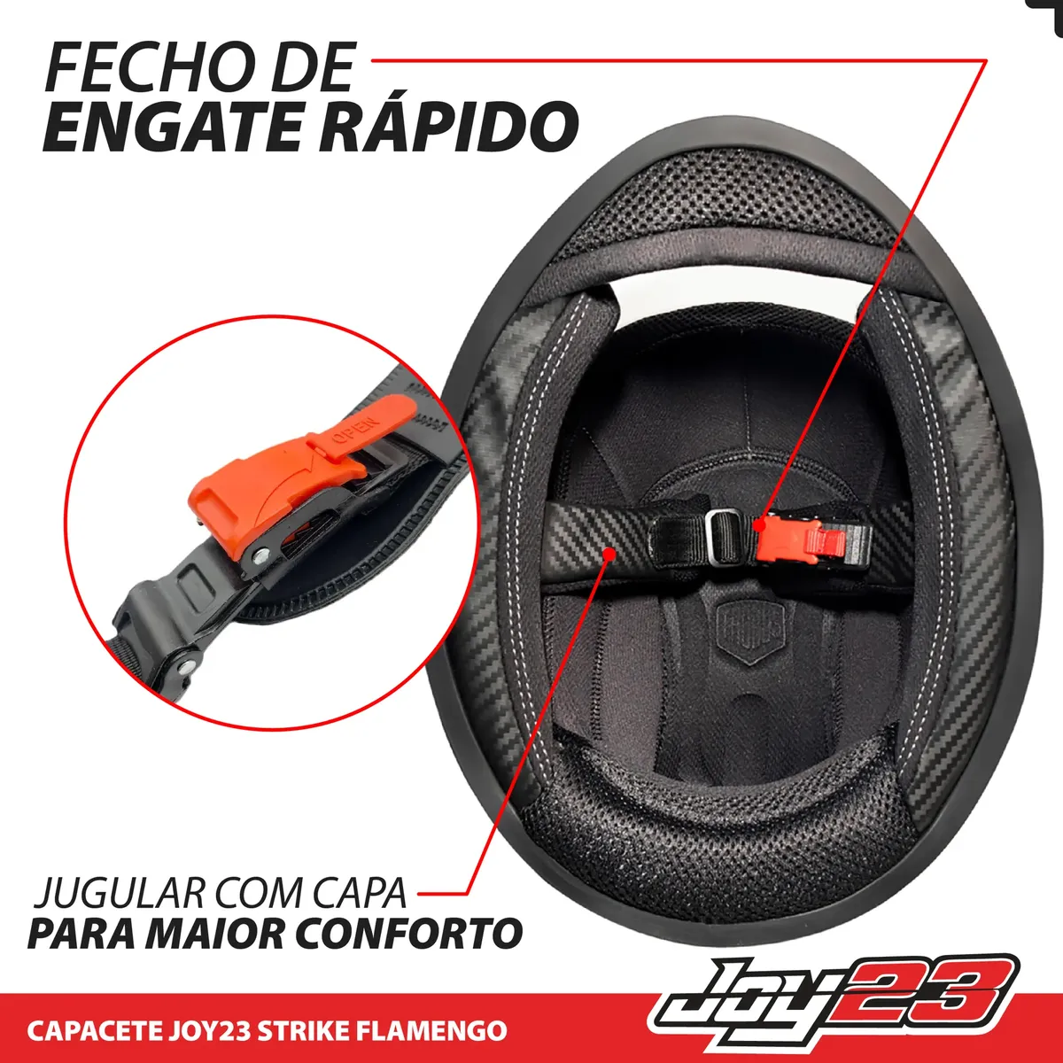 Capacete Moto Flamengo Masculino Fechado Joy23 Strike Preto — foto 5