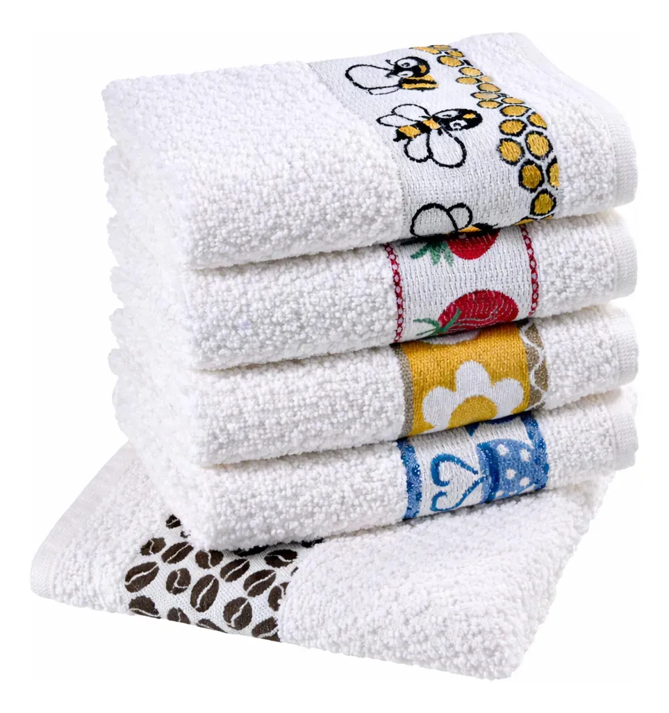 Pano de prato atoalhado atacado Laun Gourmet Kit com 5 peças cor Branco desenho sortidos Laune Haus